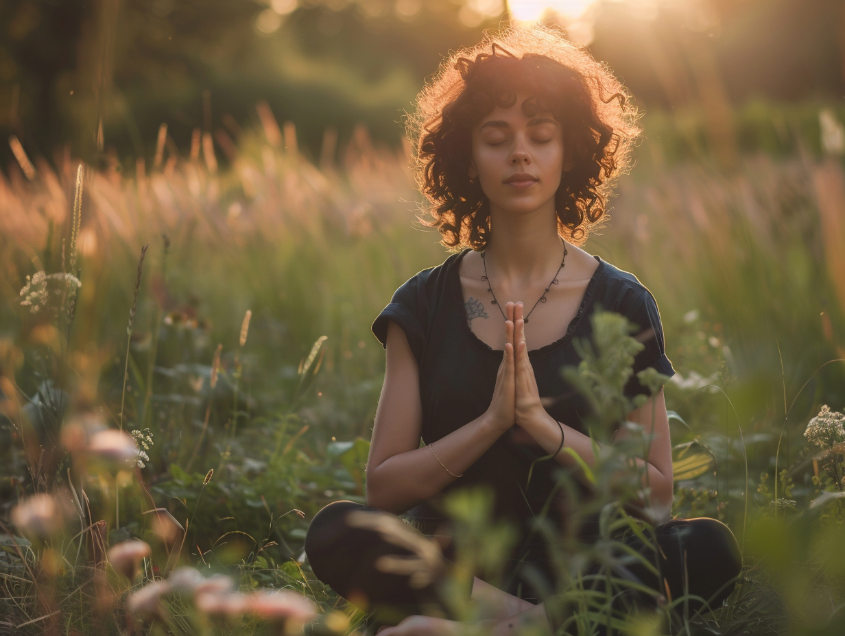 Люди різного віку займаються йогою на природі